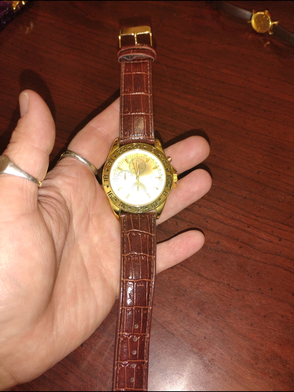 Gold Accented Men's Dress Watch w/ Brown Leather Strap By Milagro